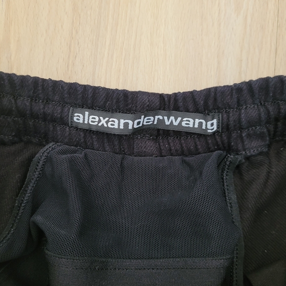 Alexander Wang Denim Track Pant faux Black Mesh Undie in Washed Black Size Small - Picture 9 of 10
